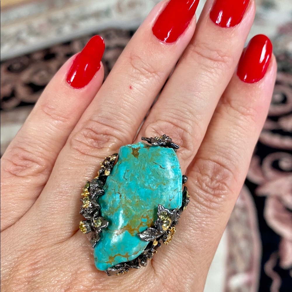 Gorgeous Genuine Turquoise Ring with Gemstones - Picture 11 of 17